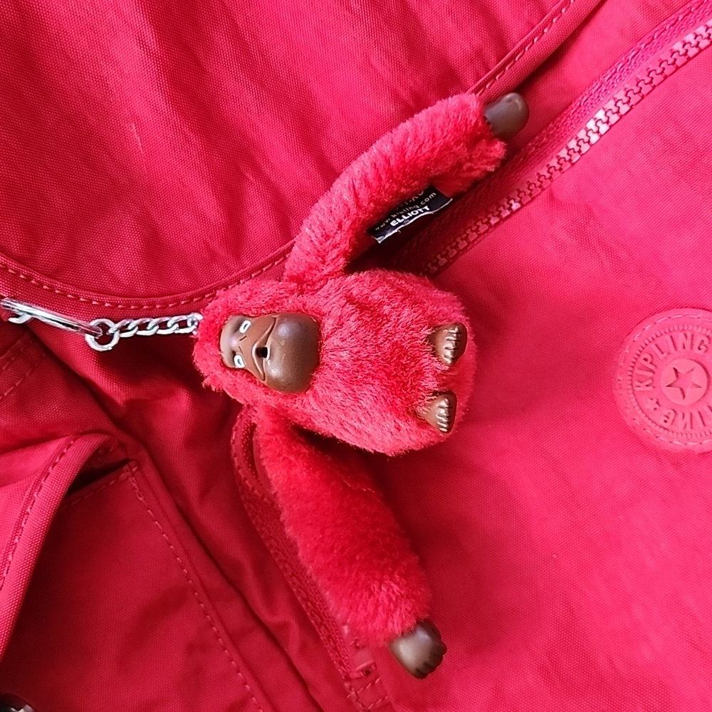 Kipling Vibrant Red Backpack with Keychain Like New Med Large  Pockets CLEAN NEW